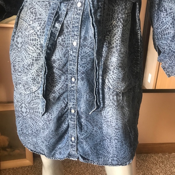 Cloth & Stone Anthropologie Medallion Print Chambray Tie Waist Shirt Dress Small - Picture 8 of 16